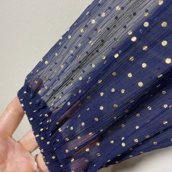 Boden Women's Long Sheer Sleeve Navy Gold Polka Dot Top Blouse 2 - Picture 3 of 5